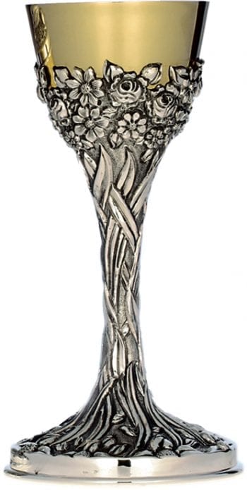 Calice "Roseto" Maranatha Lab stile moderno in argento con interno coppa oro cesellato a mano con decori floreali