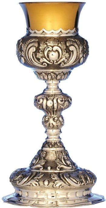 Calice "Amos-2" Maranatha Lab stile Bisanzio in argento con interno coppa oro interamente cesellato a mano