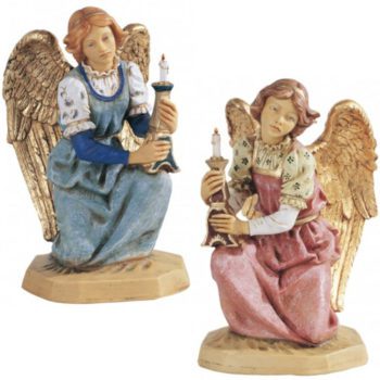 Angeli in ginocchio cm 52 statue per Natività in resina dipinta a mano ad effetto legno