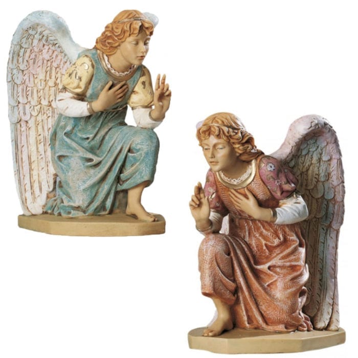 Angels on their knees Fontanini, set of two angels in hand-painted resin for Nativity