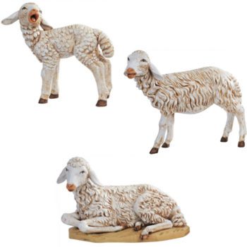 Pecore per Natività cm 125, set costituito da tre pecore in resina dipinte a mano