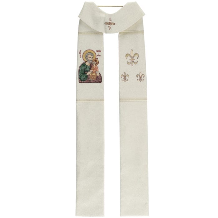Stole "San-Giuseppe" Maranatha Lab made of mixed wool-silk fabric decorated with the effigy of St. Joseph