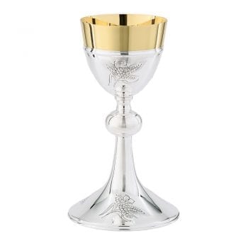 Maranatha Lab silver chalice chiseled by hand with Eucharistic motifs and gold cup interior