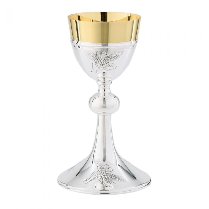 Maranatha Lab silver chalice chiseled by hand with Eucharistic motifs and gold cup interior