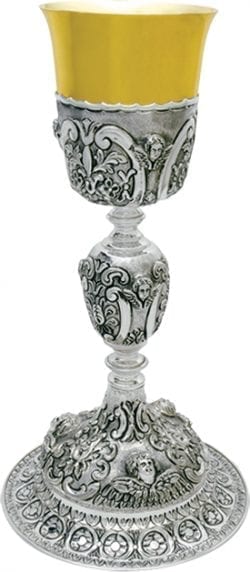 Calice "Il-Vittorioso" Maranatha Lab in stile settecentesco in argento bicolore interamente cesellato a mano