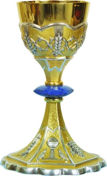 Maranatha Lab "Eucharist" chalice in silver chiseled gold bath and lapis lazuli on the handle