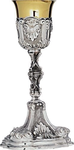 Calice "Il-Santo" Maranatha Lab stile settecentesco in argento interamente cesellato a mano con motivi naturaliformi