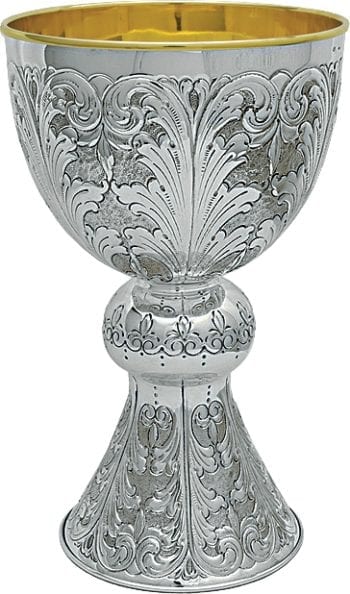 Seaanatha Lab "Palm" goblet in entirely chiseled silver by hand with golden cup interior