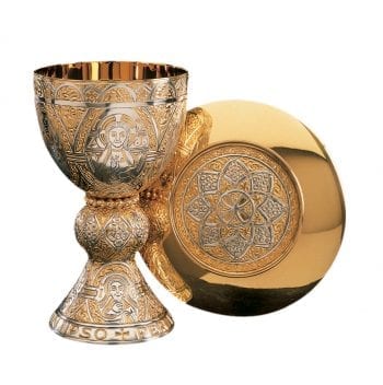 Chalice and tassilo paten hand-chiseled in two-tone silver