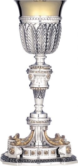 Calice "Il Trono" Maranatha Lab stile imperiale in argento bicolore interamente cesellato a mano