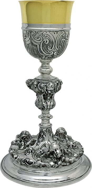 "Angelica" Maranatha Lab silver chalice embellished with rich chiseling of angelic heads