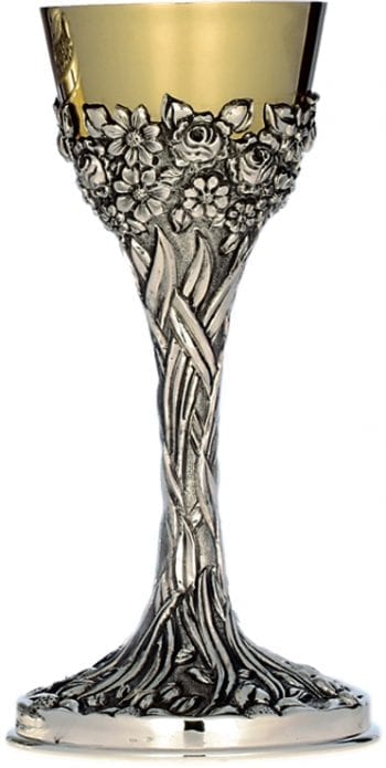 Glass "Rose garden" Maranatha Lab modern style in silver with hand chiseled gold cup interior with floral decorations