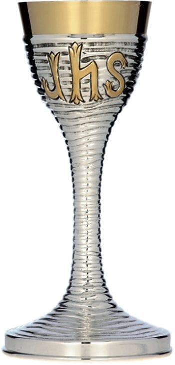 Calice “Jhs” Maranatha Lab stile moderno in argento con interno coppa oro interamente cesellato a mano