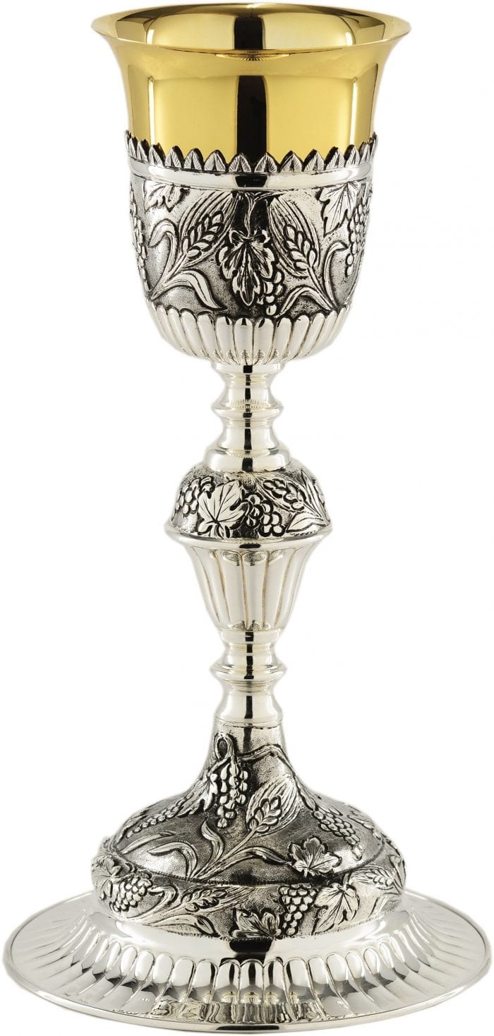 Goblet "Panis" Maranatha Lab classic style made of two-tone silver chiseled by hand with ears of wheat