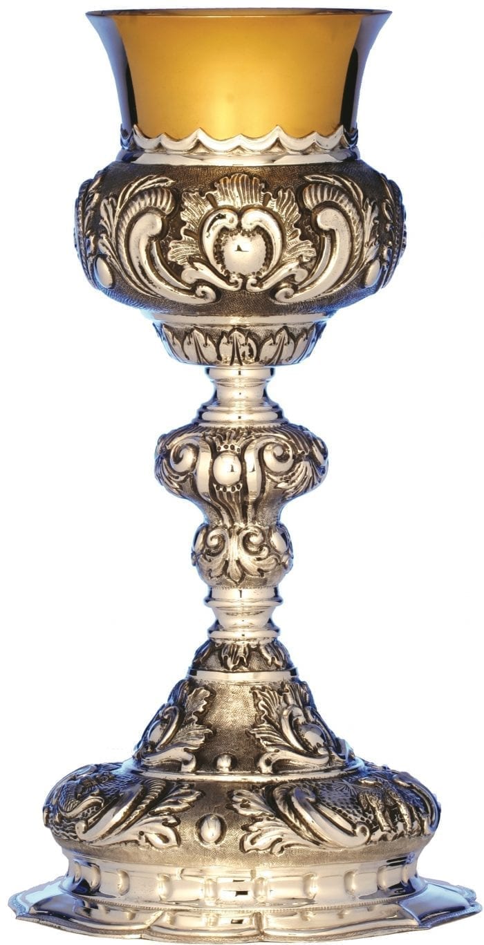 Glass "Amos-2" Maranatha Lab style Byzantium in silver with gold cup interior entirely chiseled by hand