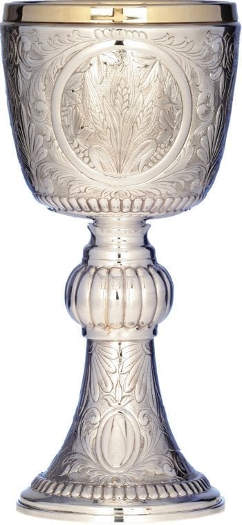 Calice "Umiltà" Maranatha Lab stile plateresco in argento con interno coppa oro interamente cesellato a mano