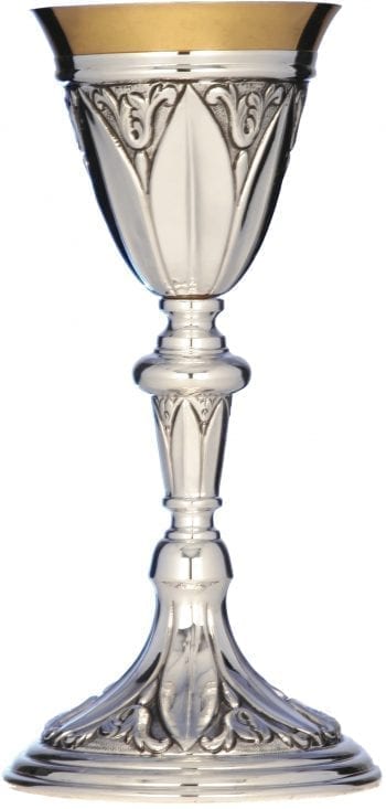 Calice "Semplicità" Maranatha Lab stile classico in argento con interno coppa oro interamente cesellato a mano