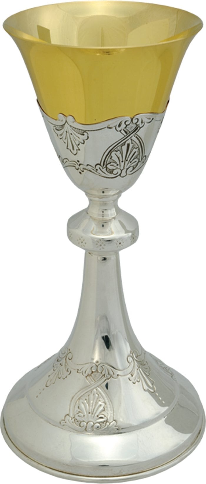 Calice "Giglio" Maranatha Lab stile classico in argento con interno coppa oro cesellato a mano con decori floreali
