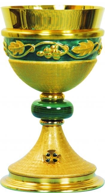 Maranatha Lab "Costantino" goblet in silver embellished with enamelled decorations on the cup and on the globe