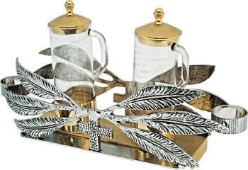 Maranatha Lab "Leaves" apolline with bronze carry-overs and rectangular tray decorated with leaf appreasions