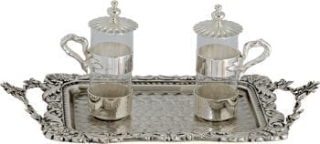 "Noble-Simplicity" Maranatha Lab glass apolline with chiseled brass base and tray with handles