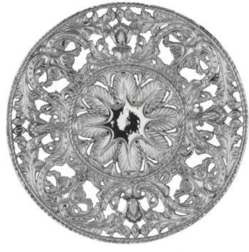 Aureola "Elegantia" in argento interamente cesellata a mano a motivi naturaliformi e greche ad intreccio