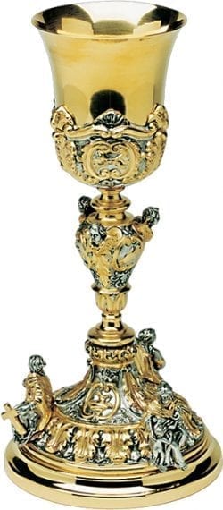 Calice “Fede-Speranza-Carità” Maranatha Lab stile barocco con coppa in argento in fusione bicolore