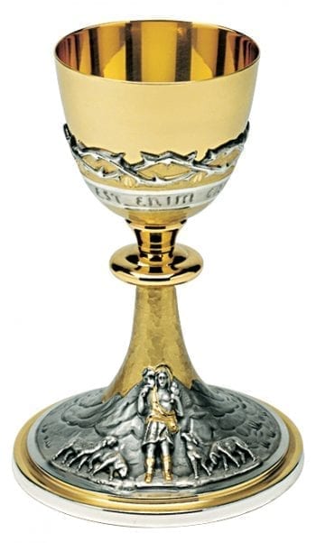 "The Shepherd" Maranatha Lab chalice chiseled by hand with bronze plates of Jesus the Good Shepherd