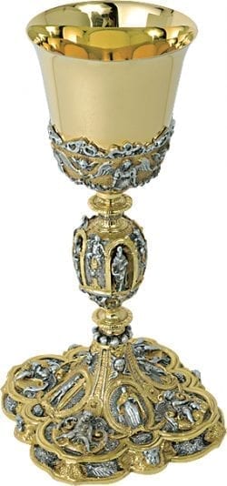 Glass "Verb" Maranatha Lab baroque style in two-tone brass embellished with rich chiseling of angelic figures and evangelists