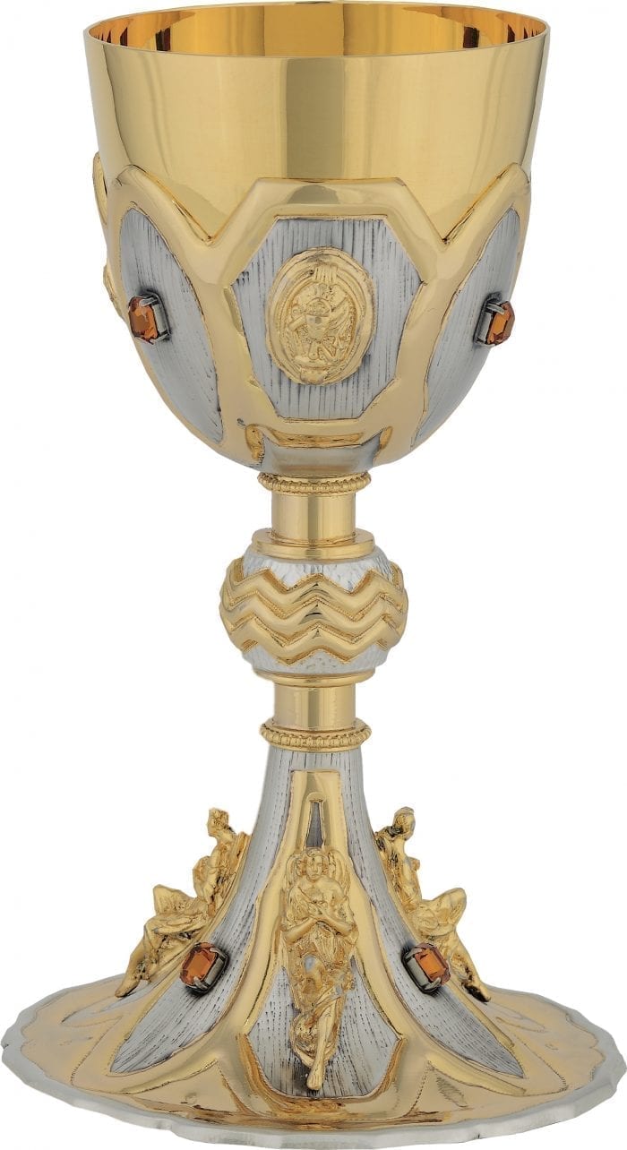 Seaanatha Lab 'Hope' glass in two-tone brass chiseled by hand, embellished with angels and amber-colored stones