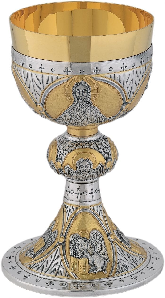 Calice "Bisanzio" Maranatha Lab stile bizantino in ottone bicolore interamente cesellato a mano