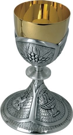 "Holy" Glass Maranatha Lab in two-tone brass entirely chiseled by hand with Eucharistic motifs