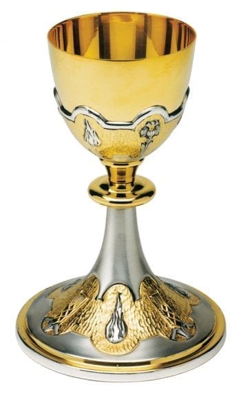 Maranatha Lab "Holy-Spirit" chalice made of two-tone chiseled brass with ears, lilies and the burning Fire of the Holy Spirit