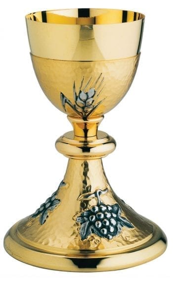 Maranatha Lab "Spighe&Uva" chalice in two-tone brass chiseled grape shoots and ears of wheat