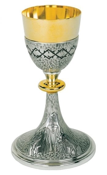 Maranatha Lab "Spine" goblet in two-tone brass with crown chisel of thorns and deer drinking