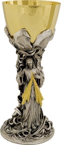 Calice "Divina-Misericordia" Maranatha Lab in fusione a cera persa impugnatura con statua di Gesù Misericordioso