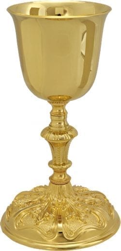 Maranatha Lab "Gold" goblet in gilded brass casting with circular base decorated with natural motifs