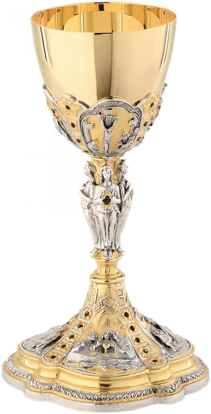 Glass "Cenacle" Maranatha Lab classic in fusion of two-tone brass decorated with chisel of evangelical scenes