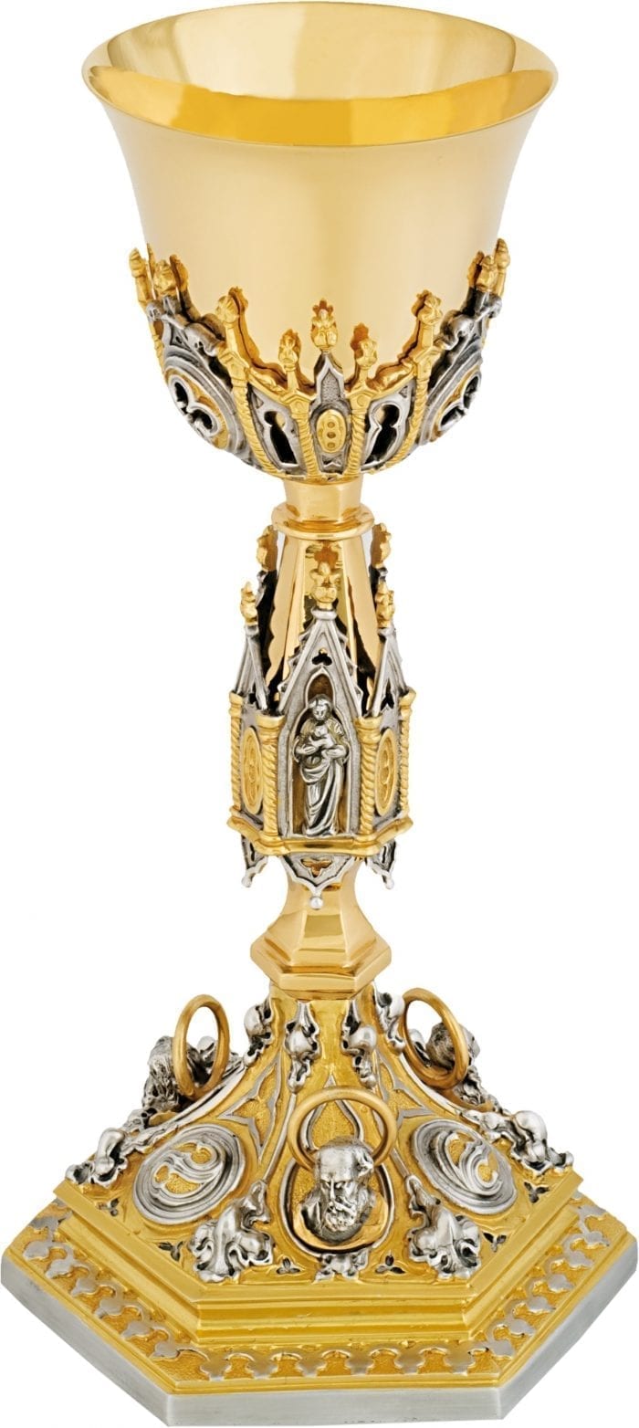 Goblet "Charis" Maranatha Lab Gothic style with four evangelists, Gothic niches at the handle and decorations on the cup