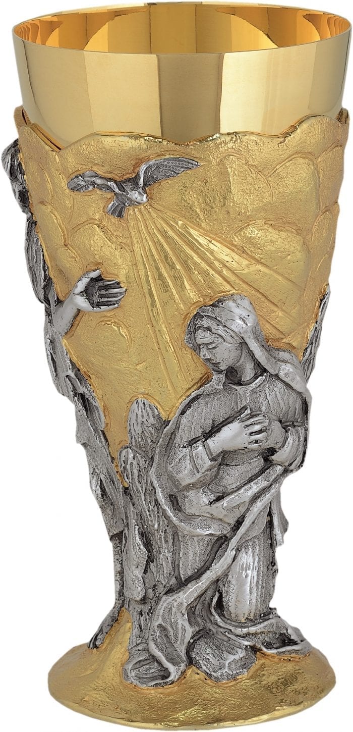Calice "Annunciazione" Maranatha Lab in fusione bicolore impreziosito da scene a rilievo della vita di Gesù
