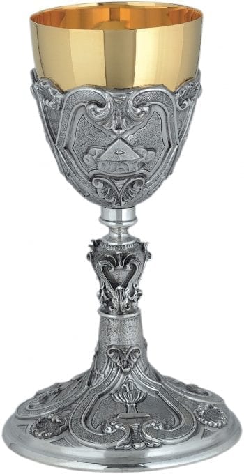 Maranatha Lab two-tone brass chalice "Deacon" with base, handle and cup finely chiseled