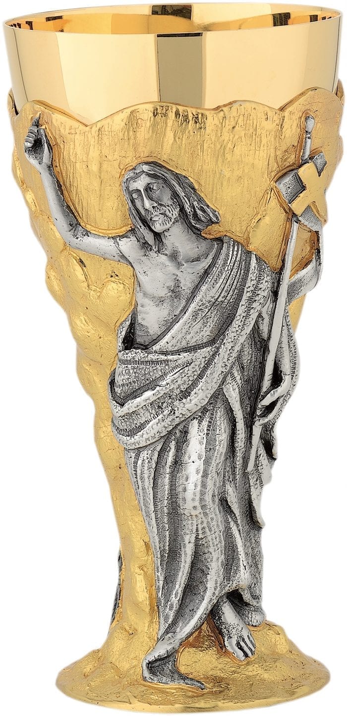 Maranatha Lab "Resurrection" goblet in fusion of two-tone brass embellished with relief of the Risen Christ