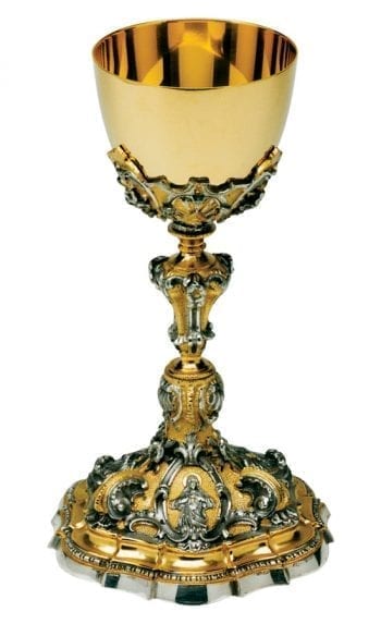 Maranatha Lab "Sacred-Heart" chalice in two-tone brass decorated with the figures of Christ and the Sacred Heart