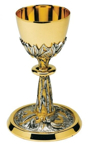Goblet "Gethsemane" Maranatha Lab two-tone brass chalice decorated with scenes of the Passion in Gethsemane