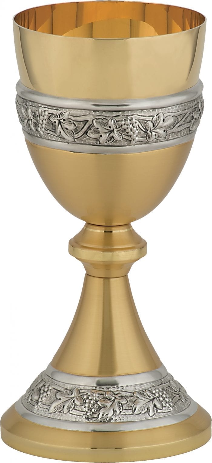 Glass "Torah" Maranatha Lab in fusion of golden brass with band at the base and on the silver chiseled cup