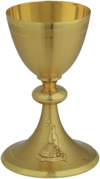 Calice “Geremia” Maranatha Lab stile classico in ottone dorato satinato e sbalzo di simboli eucaristici