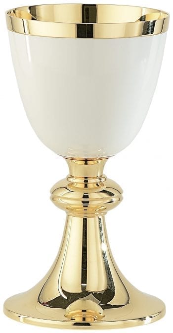 Maranatha Lab "Azaria" goblet in polished gilded brass with finished cup with white enamel