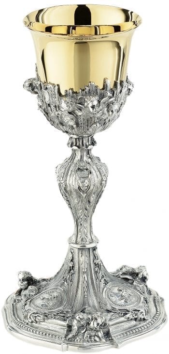 Glass "Assisi" Maranatha Lab baroque style in silver brass decorated with angelic figures