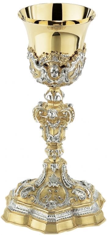 Calice "King" Maranatha Lab baroque style in two-tone brass decorated with angelic figures