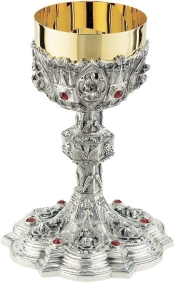 Glass "Effatà" Maranatha Lab plateresco style in silver brass with stones set ruby red